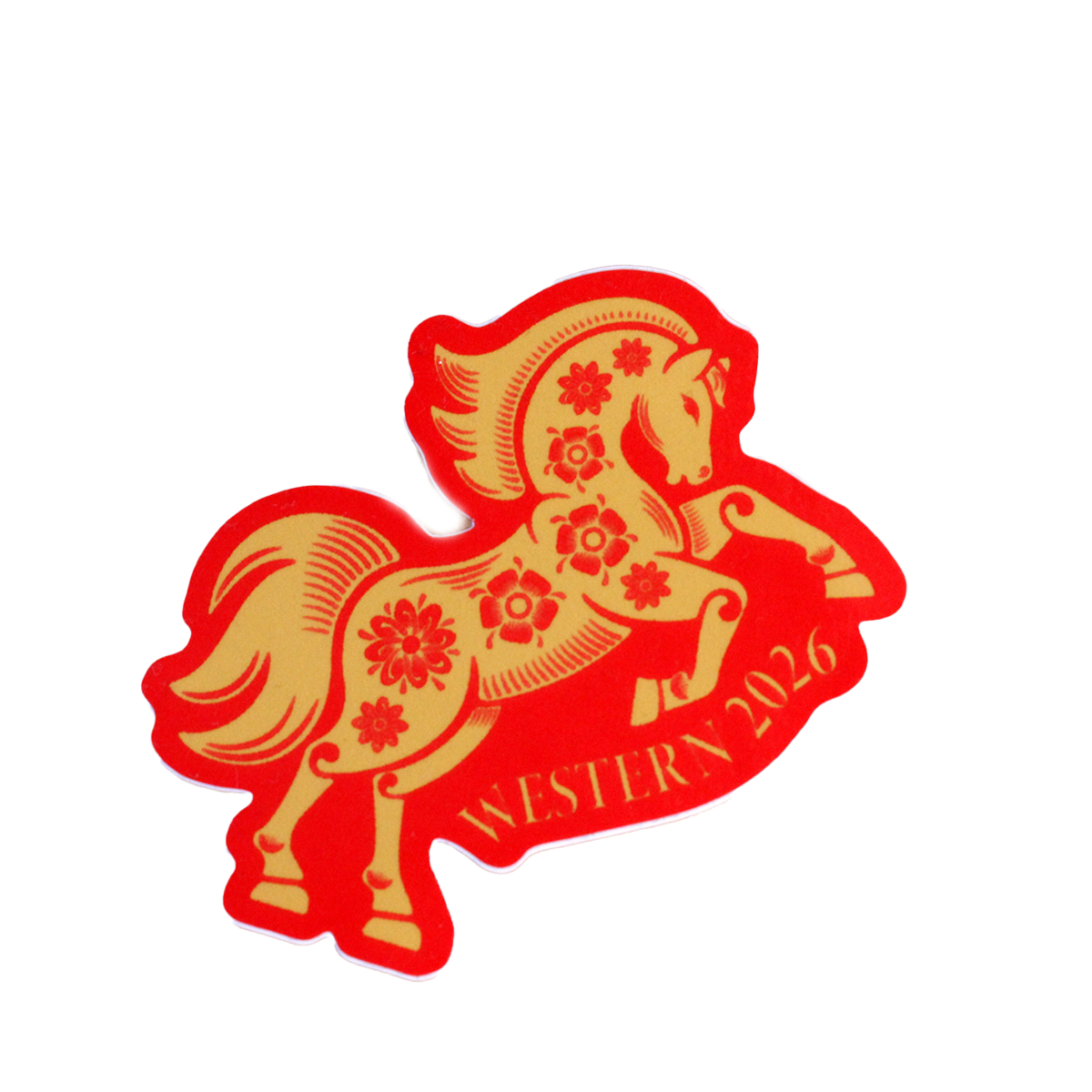 Red and gold lunar new year inspired horse sticker design.