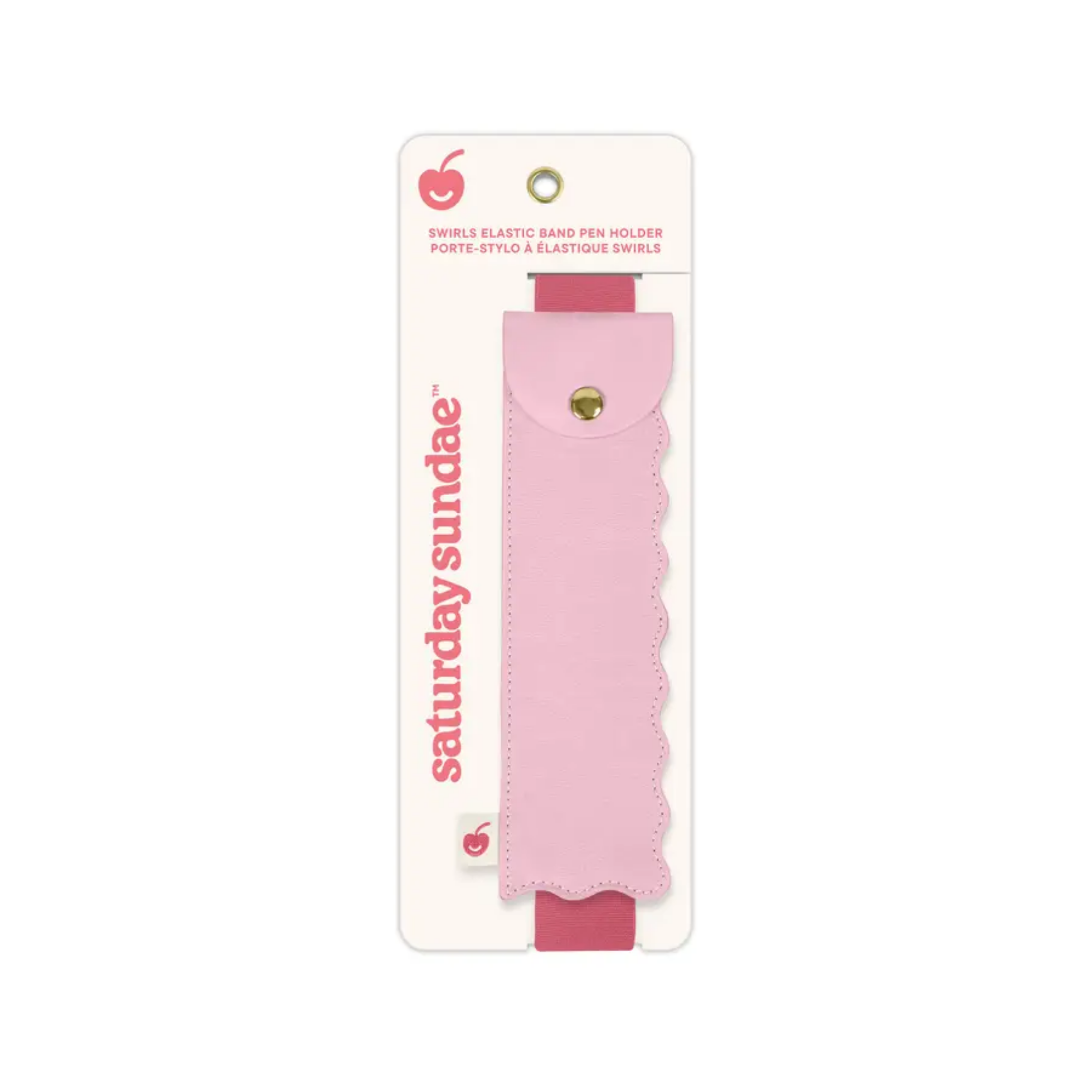 Pink elastic pen holder with scalloped edge