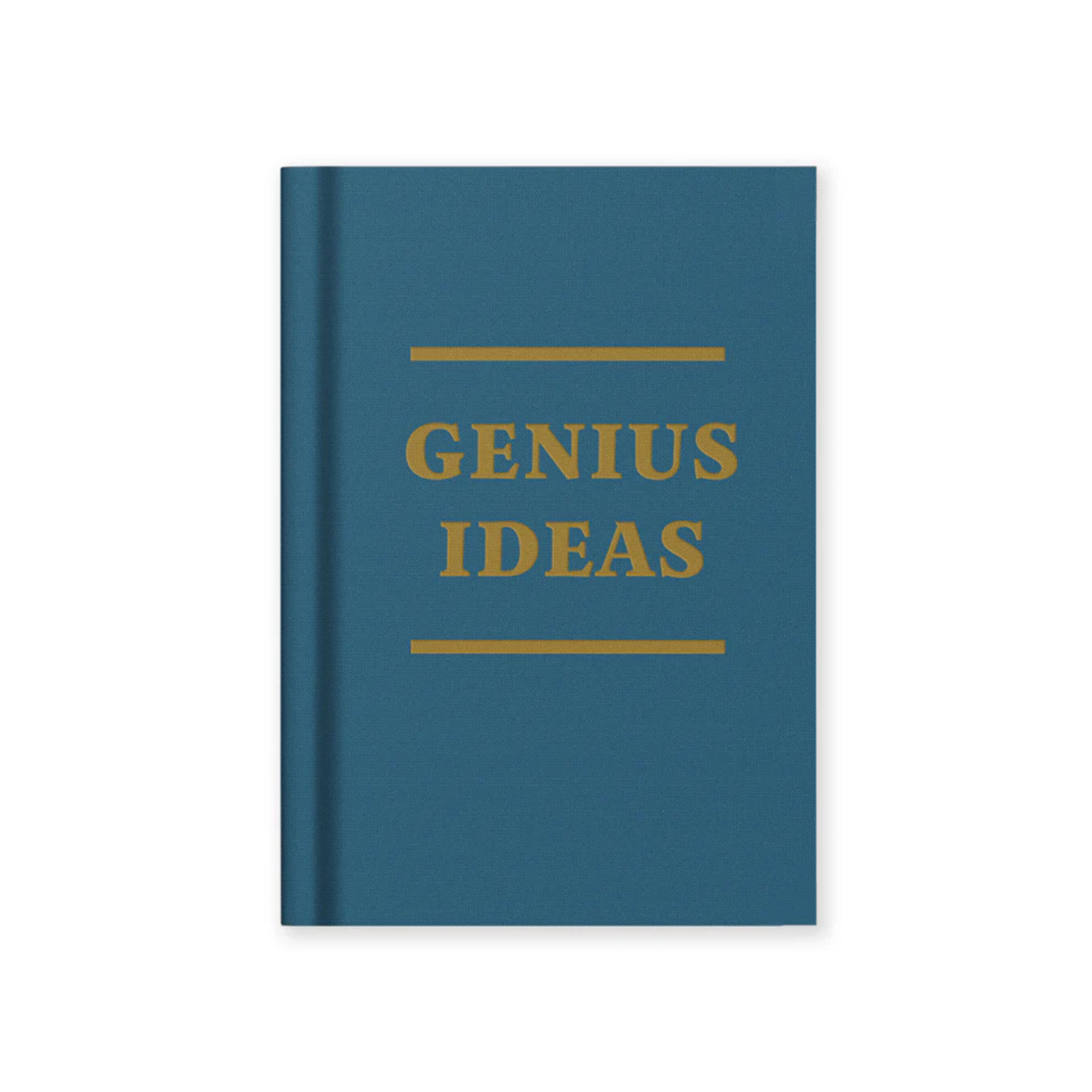 blue notebook with gold text 'genius ideas'