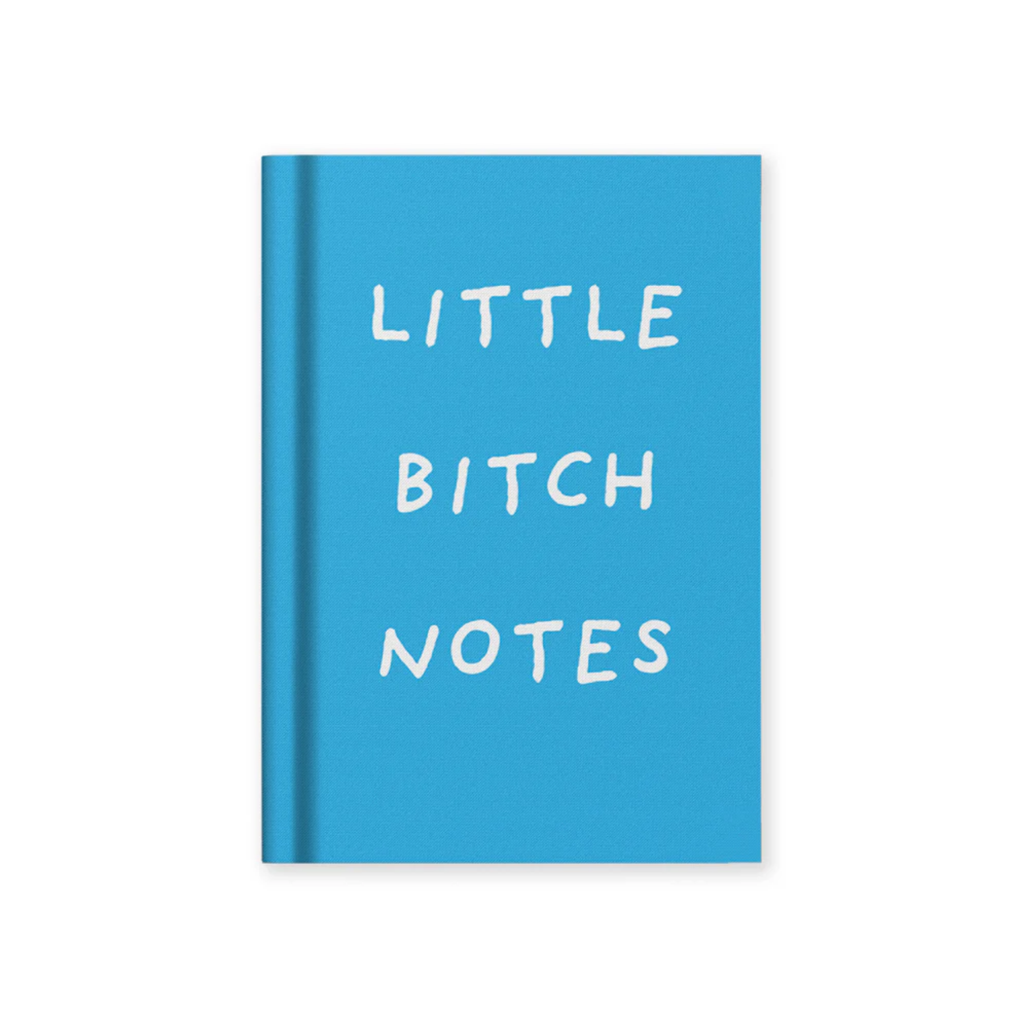 Blue notebook with white text