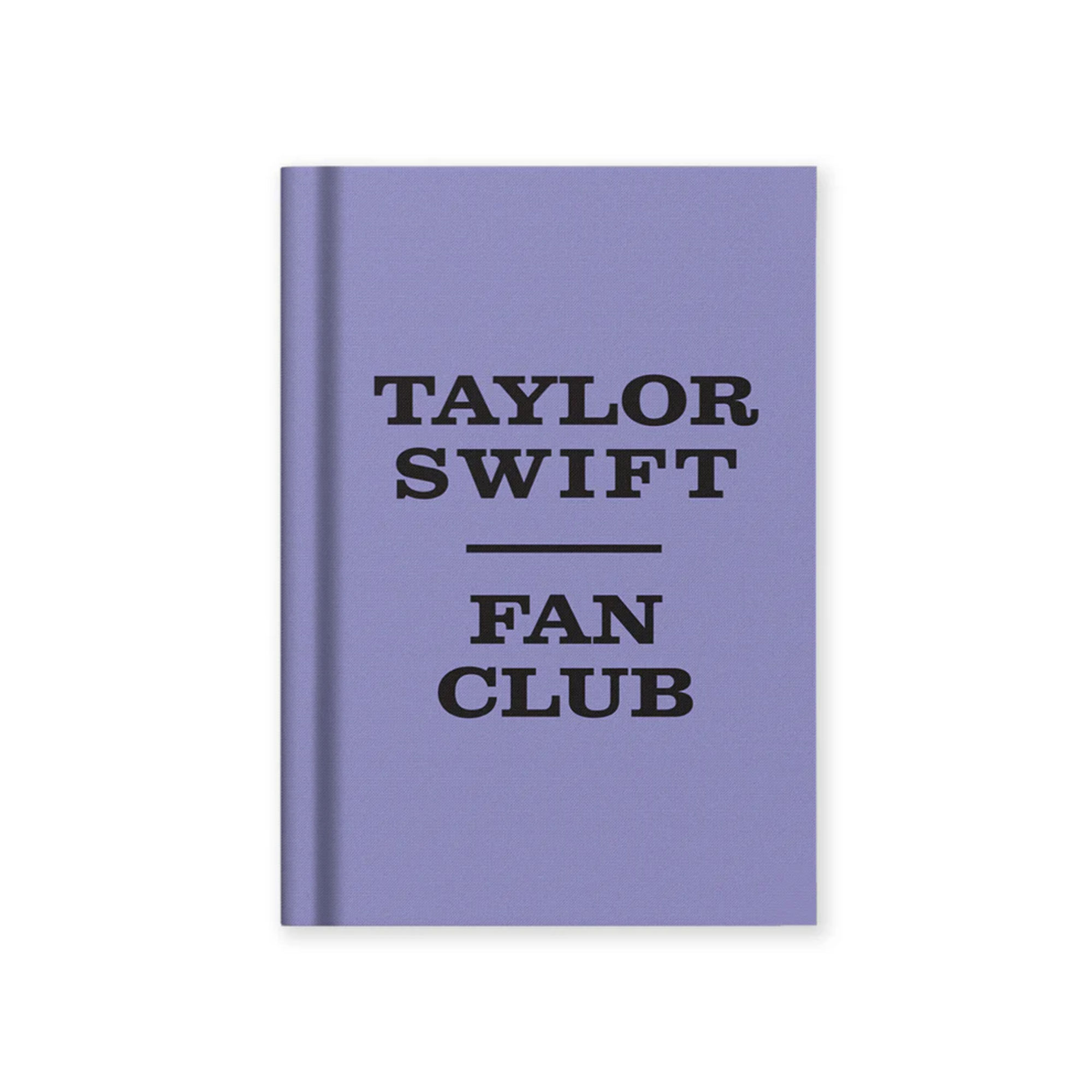 Purple notebook with black text 'Taylor swift fan club'