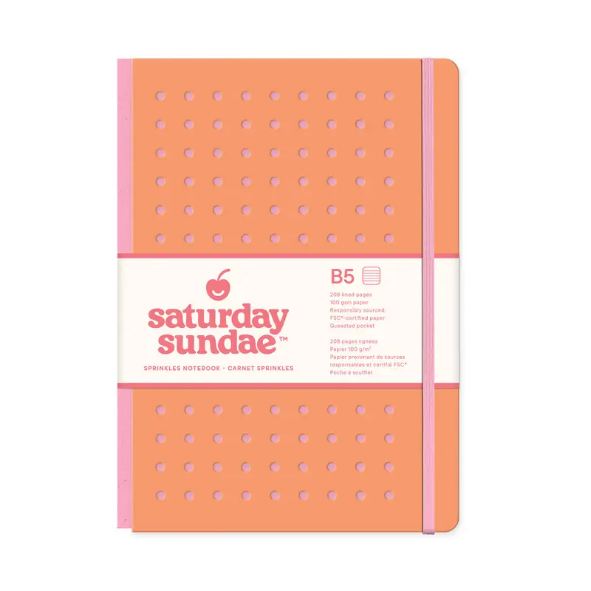 Large bound orange notebook with elastic band