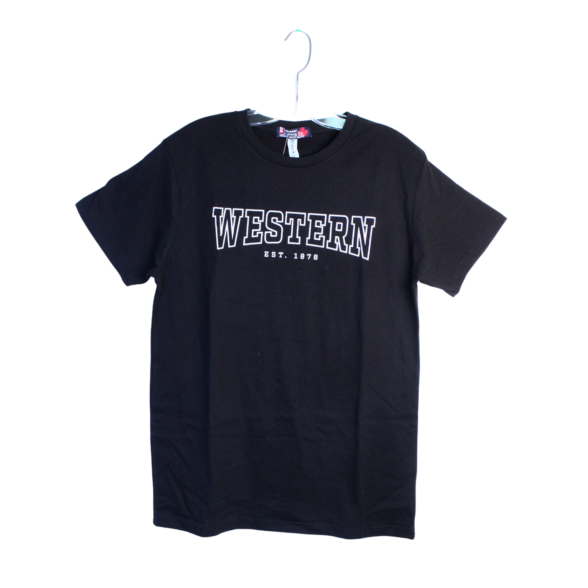 Black t-shirt with Western est. 1878 screen printed in white lettering.