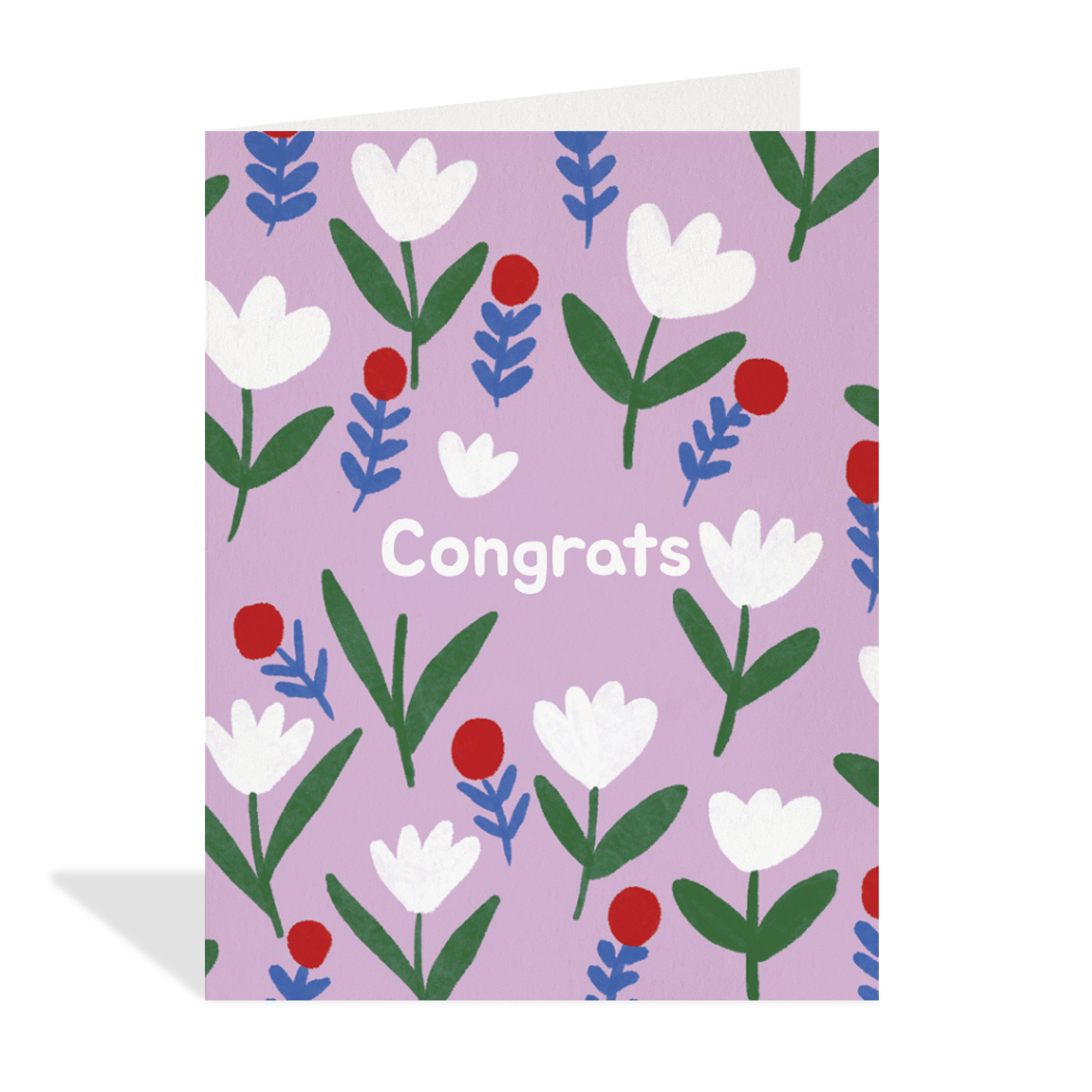 Purple card with white tulips