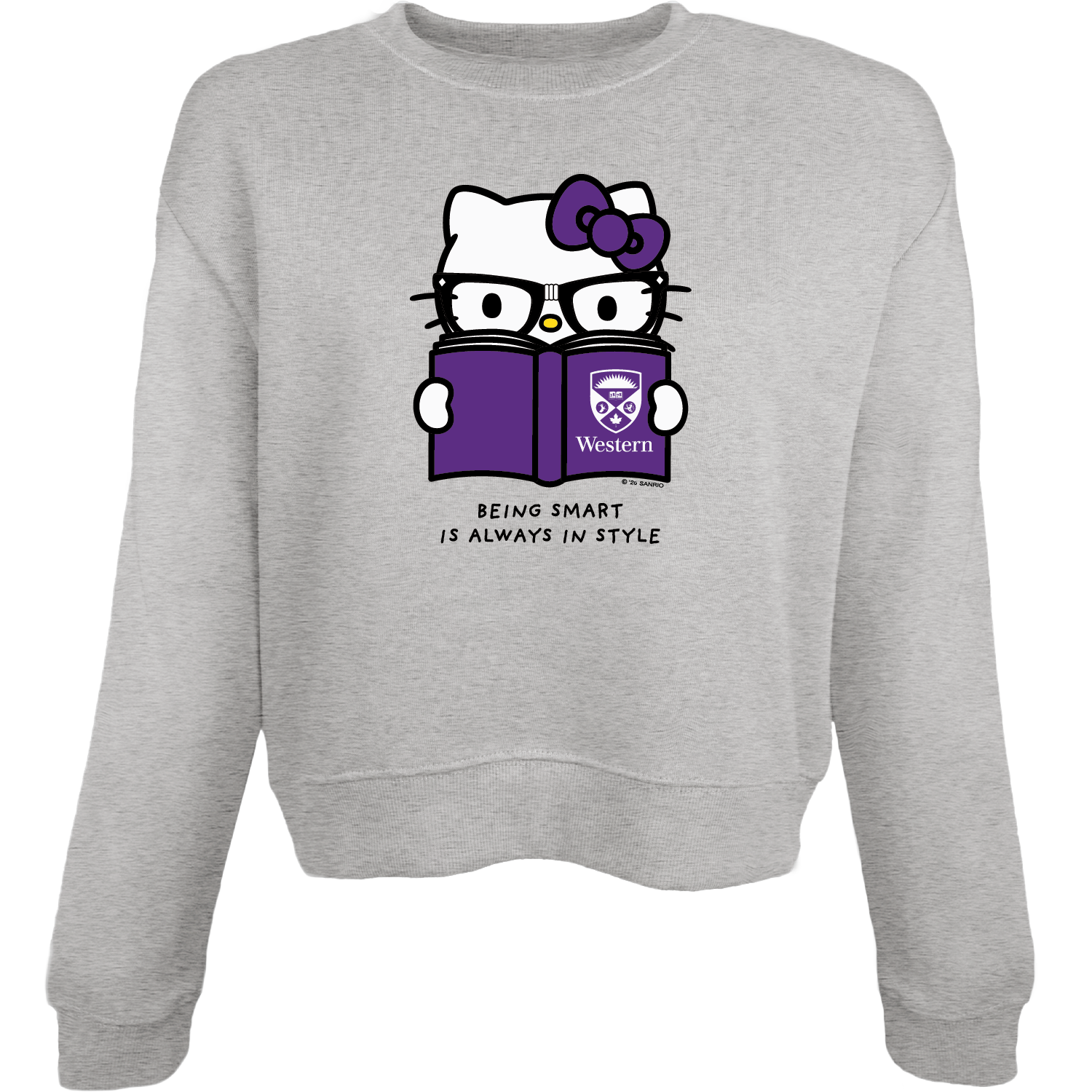 Heather Grey Hello Kitty Being Smart Crop Crew