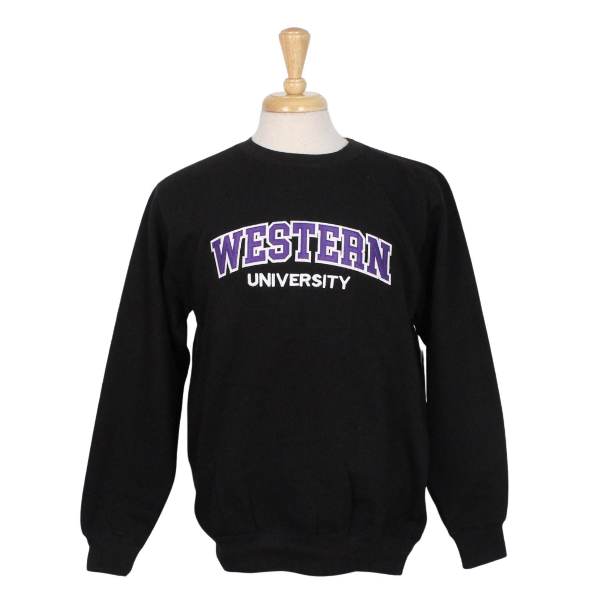 Black crew neck with Western University on the front.