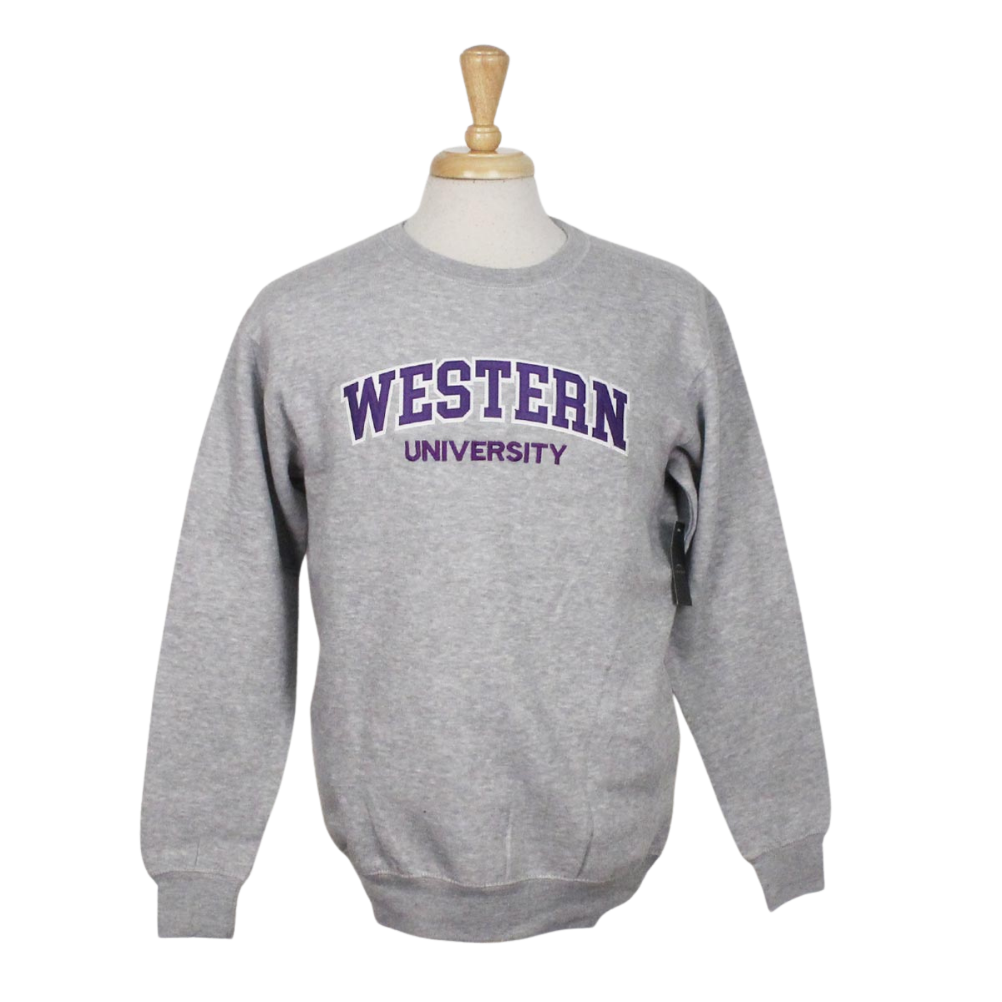 Athletic grey crew neck with "Western university" on the front.