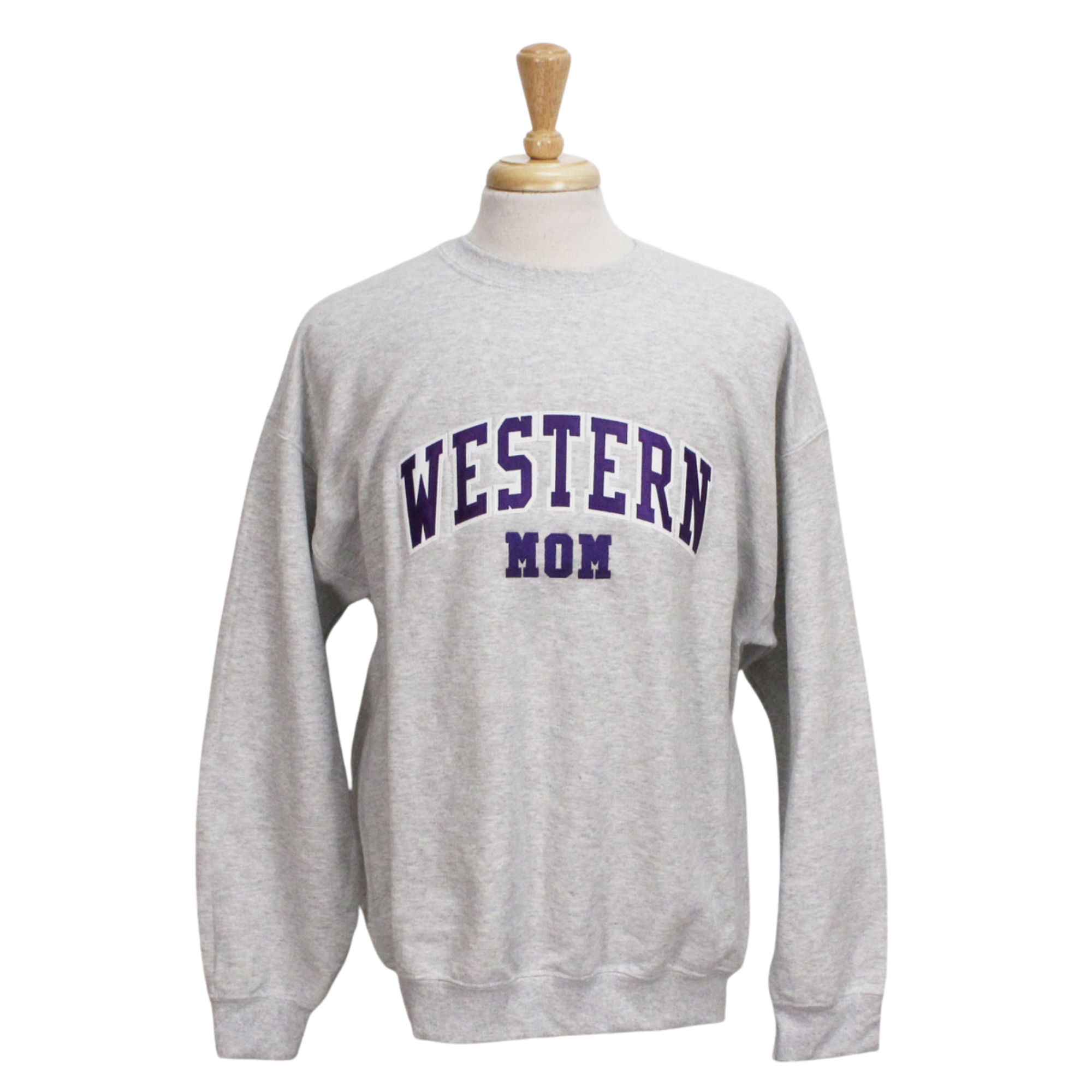 Ash grey crewneck with Western Mom on the front.