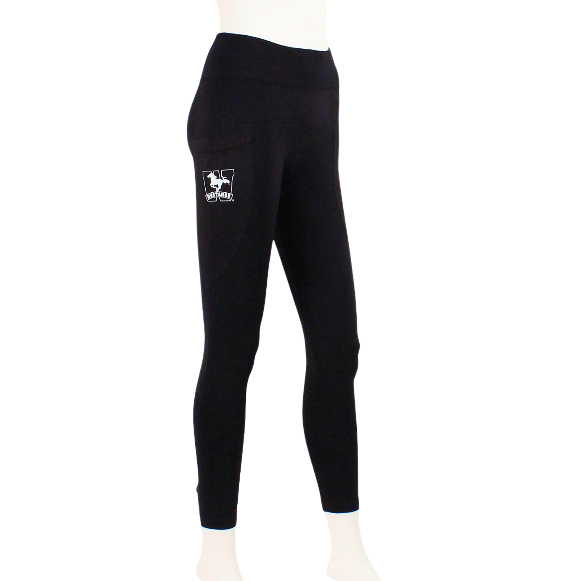 Black leggings with the Mustang logo printed on the side pocket.