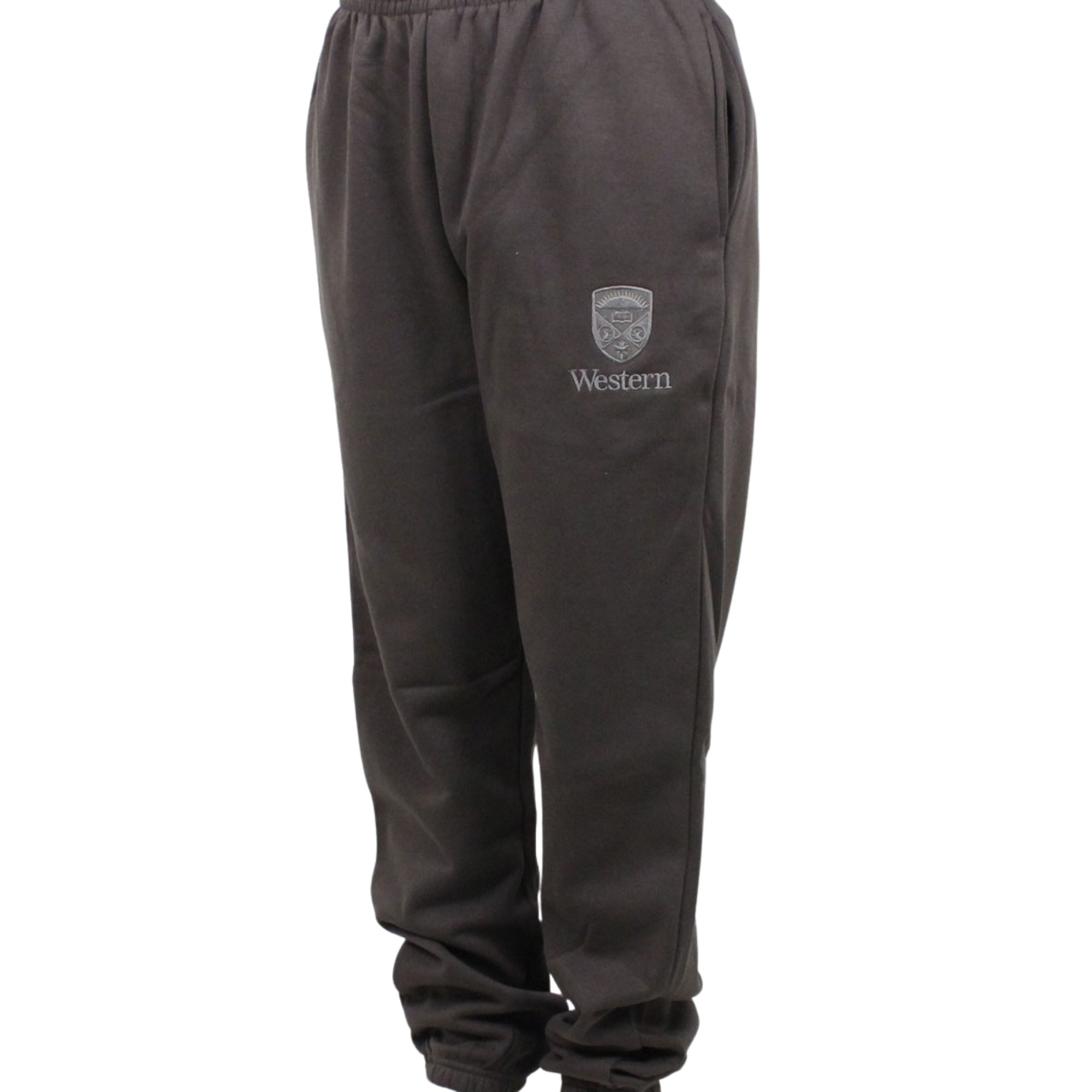 Mink colored sweatpants with pockets and embroidered stacked "Western Crest" on left leg. 