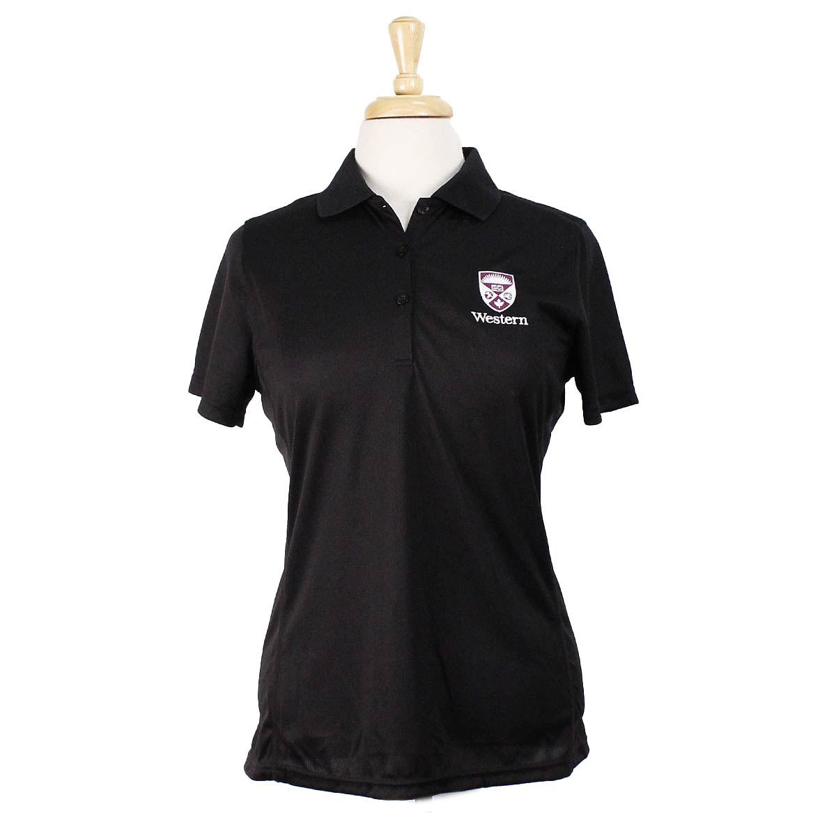 Black polo with Western Crest on left chest. Women's fit.