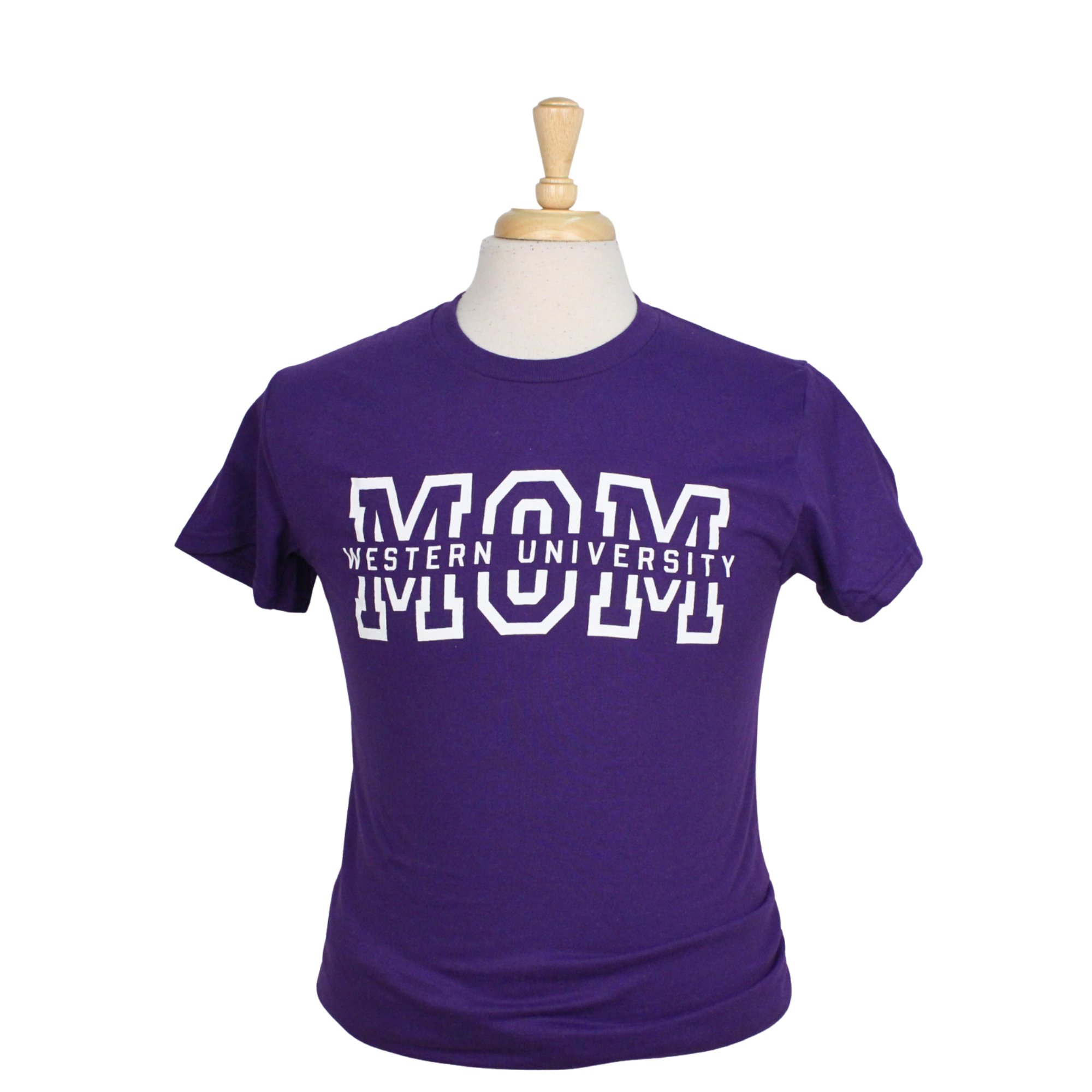Purple tee with Western University Mom graphic printed on the front.