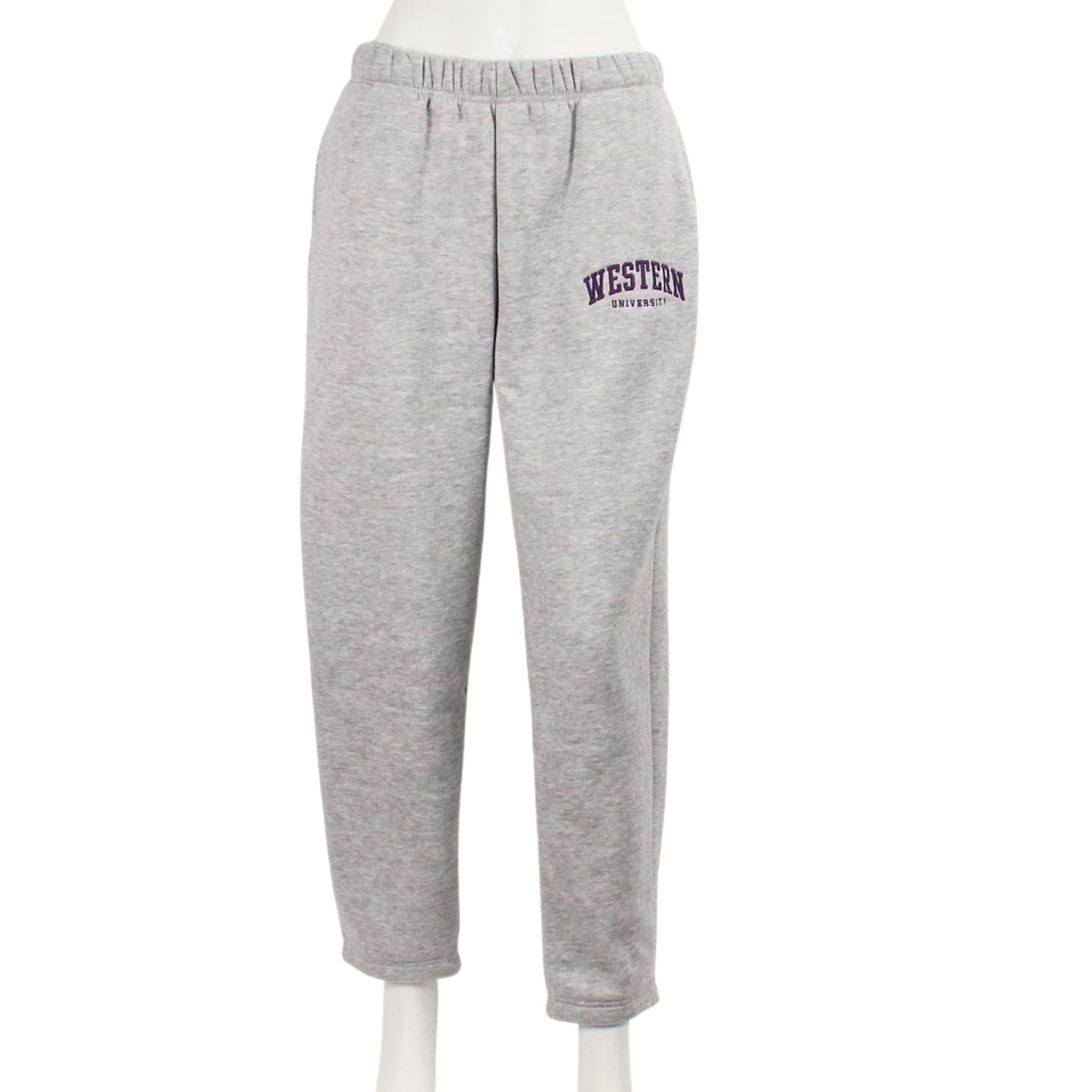 Grey sweat pant with Western University embroidered on the left upper leg.