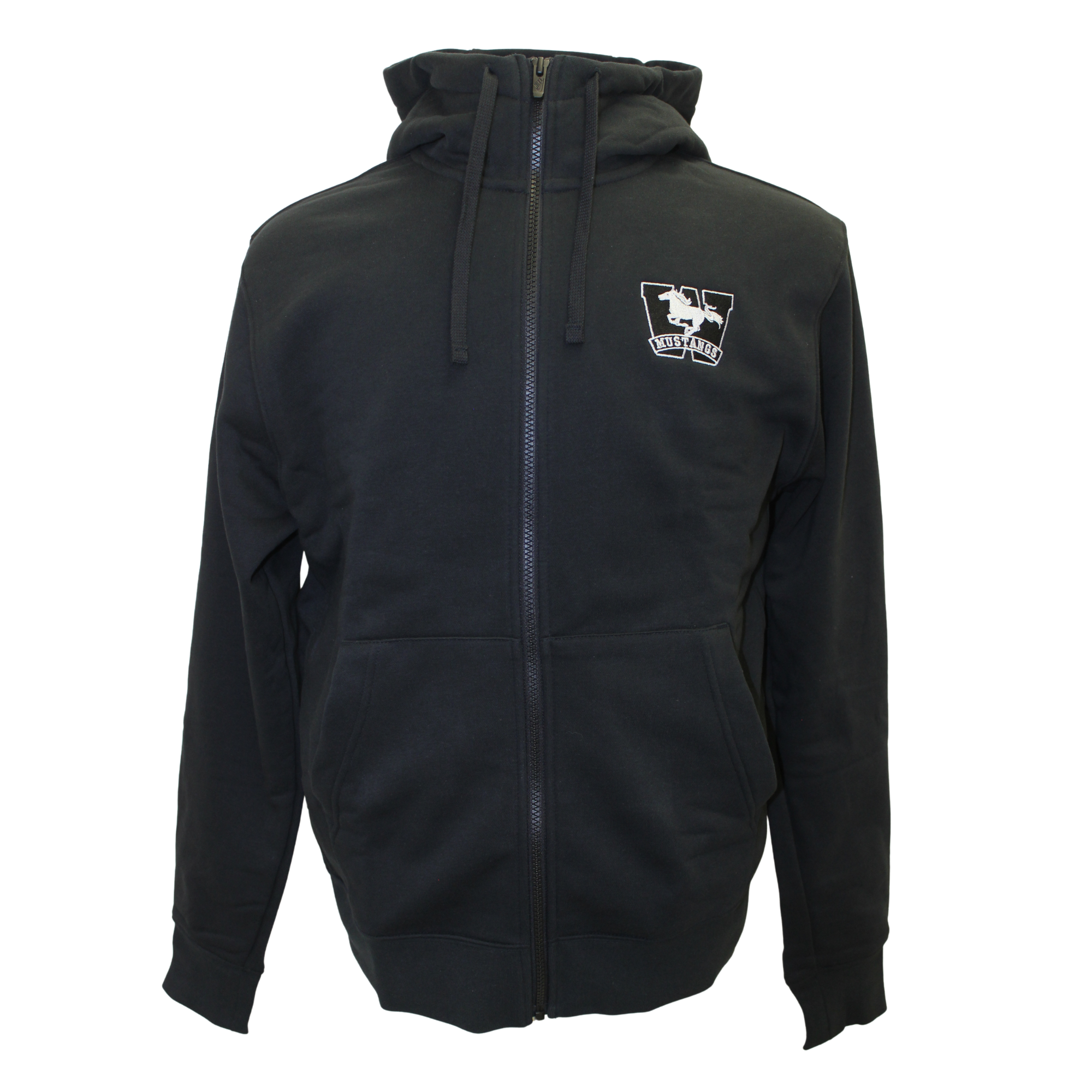 Black full zip Nike hood with the Mustangs logo on the left chest.