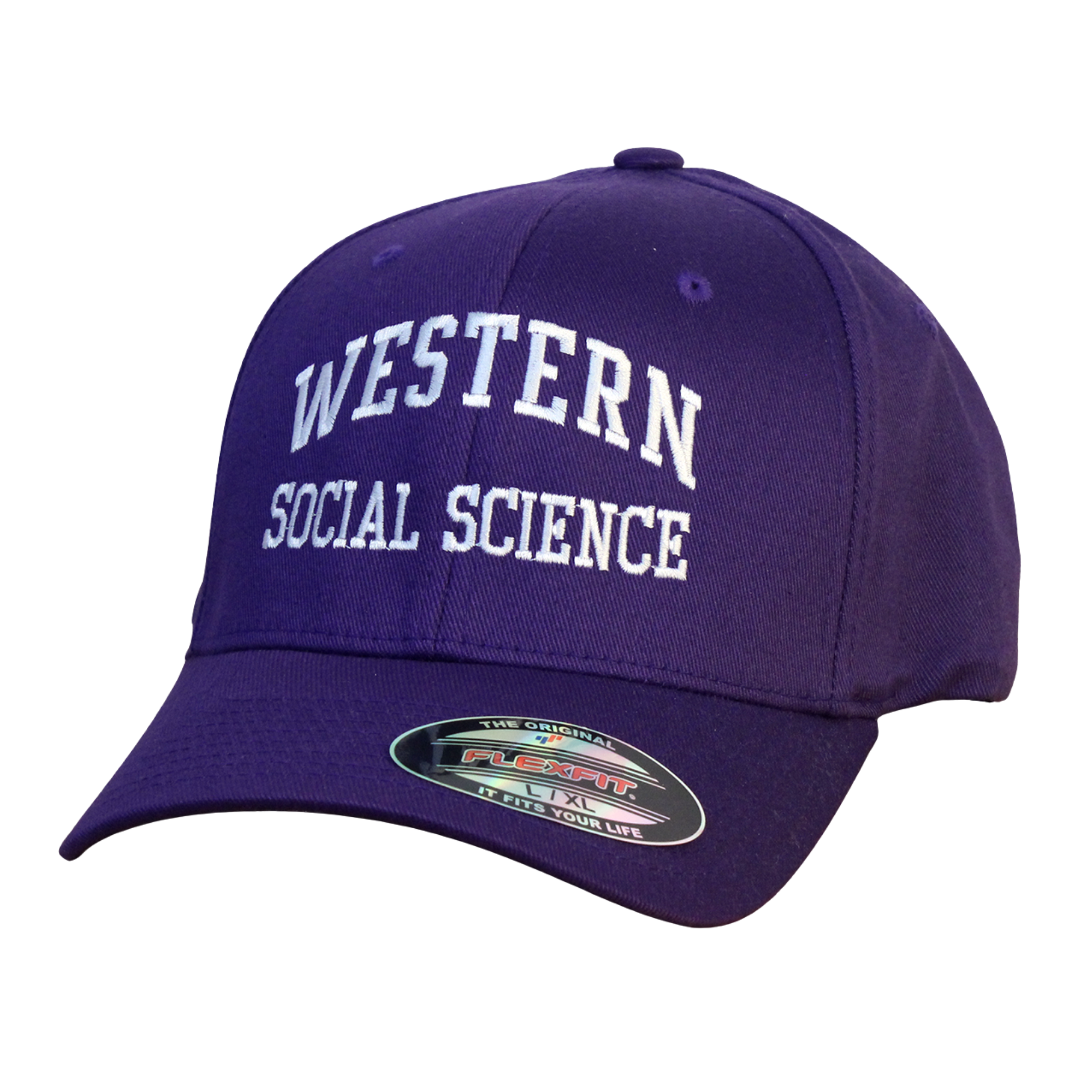 Purple flex fit cap in size large/extra large. "Western Social Science" embroidered on the front.