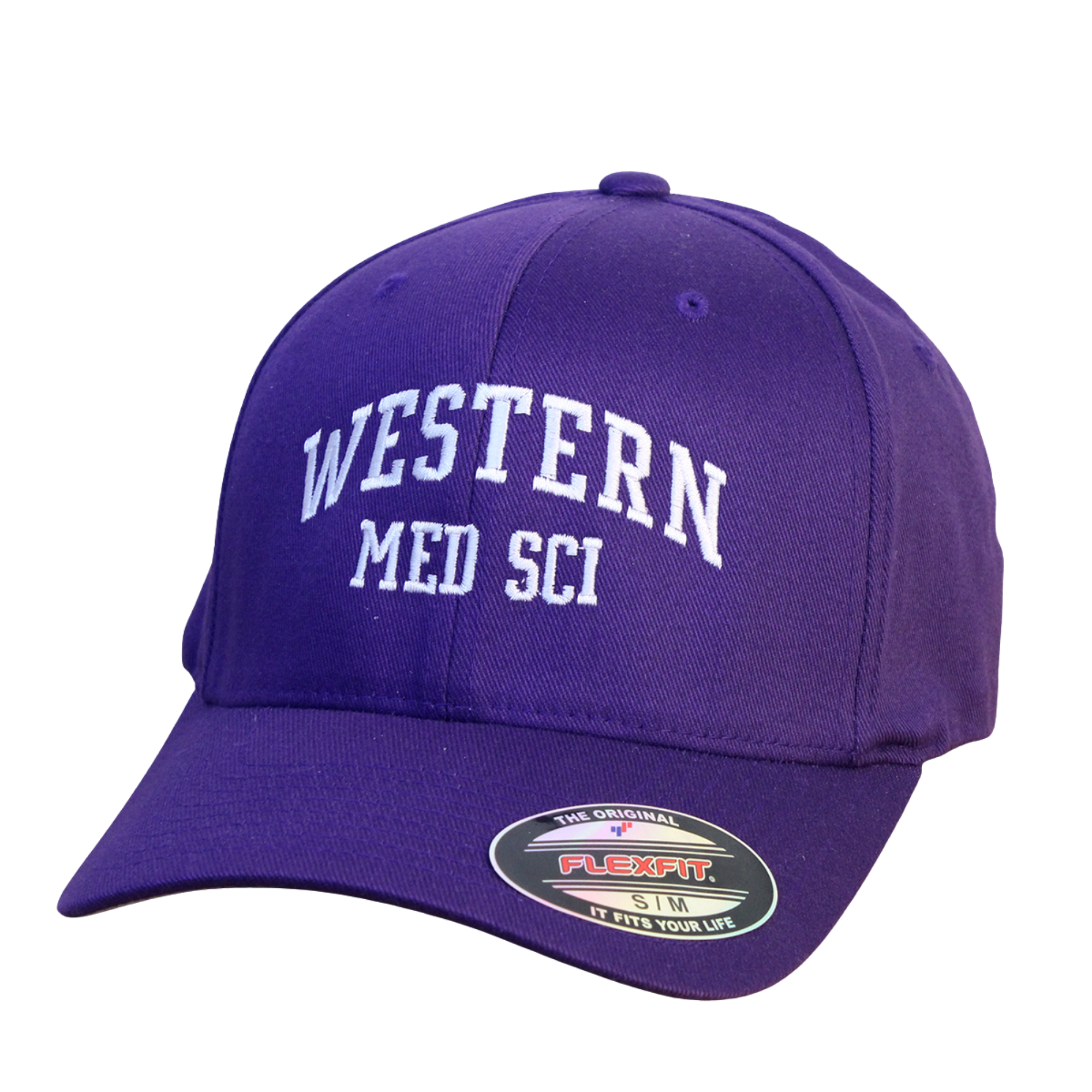 Purple flex fit cap in size small/medium. "Western Med Sci" embroidered on the front.