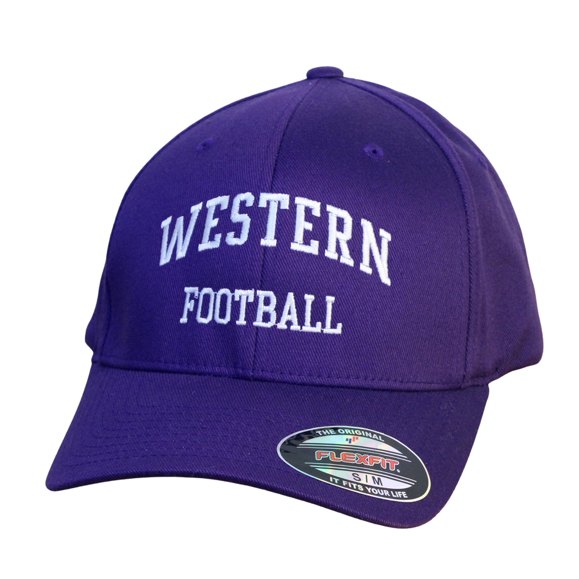 Purple flex fit cap in size small/medium. "Western Football" embroidered on the front.