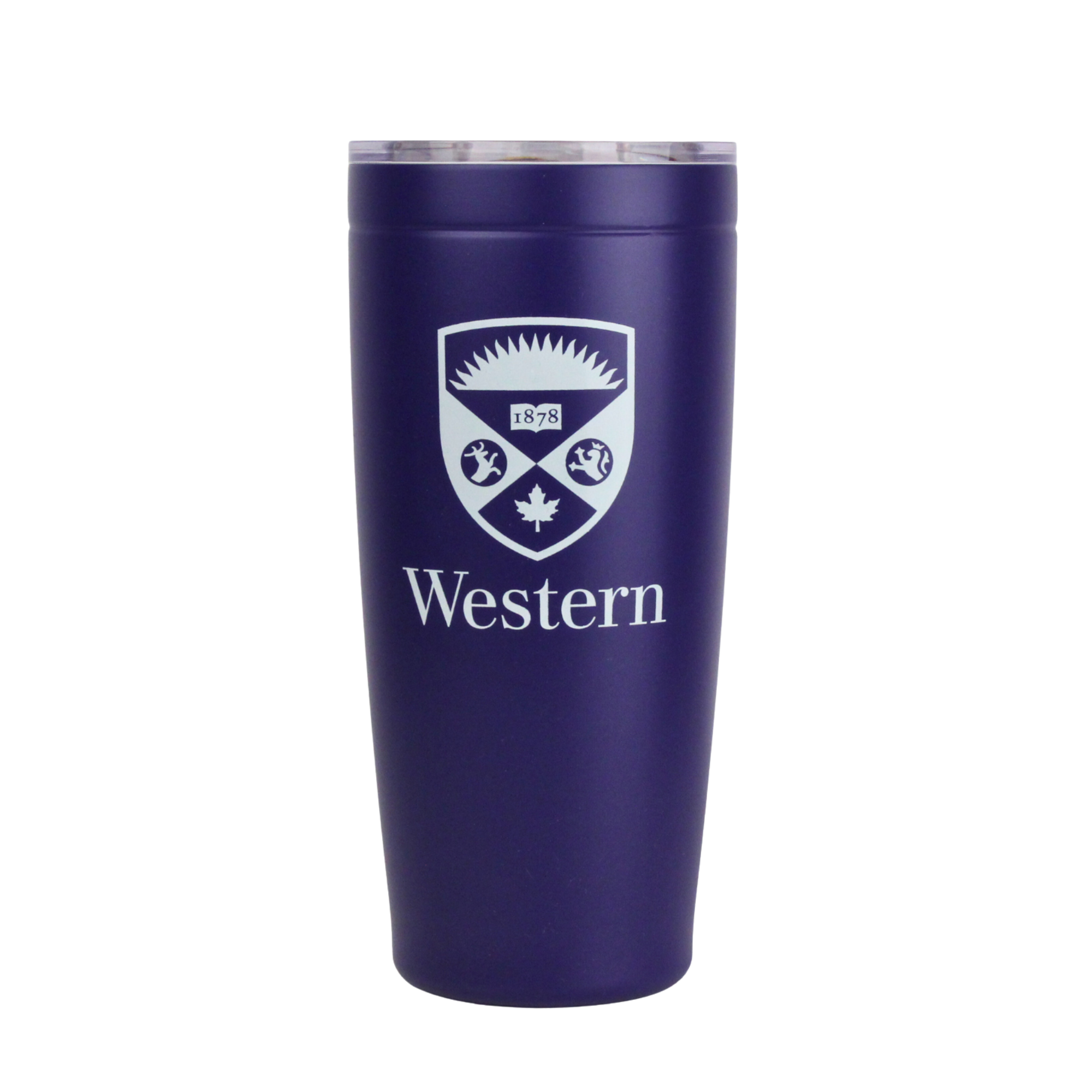 Purple stainless steel double wall tumbler with lid. The Western Crest logo is printed on the front. 20 oz capacity.