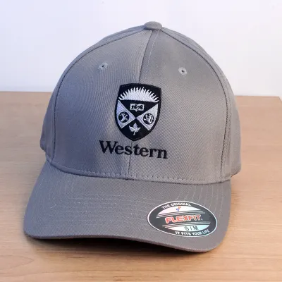 Grey ball cap with black and white embroidered Western Crest on front. 