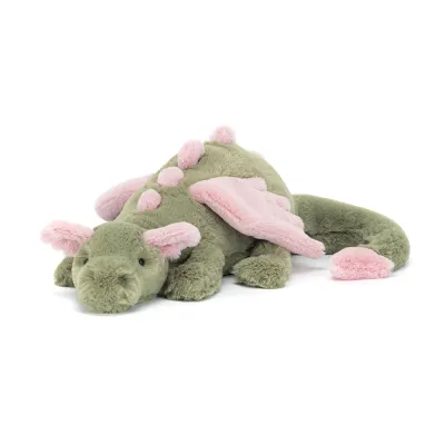 Pink and green dragon plush