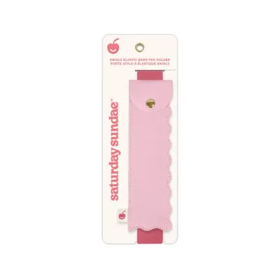 Pink elastic pen holder with scalloped edge