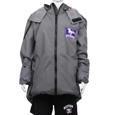 Graphite grey fleece lined youth jacket with Mustangs logo on the left chest.