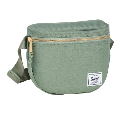 Sea spray green Hershel hip pack with gold zipper.