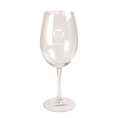 Amelie clear wine glass with stem. The Western Crest logo is engraved on the front. 19.5 oz capacity.