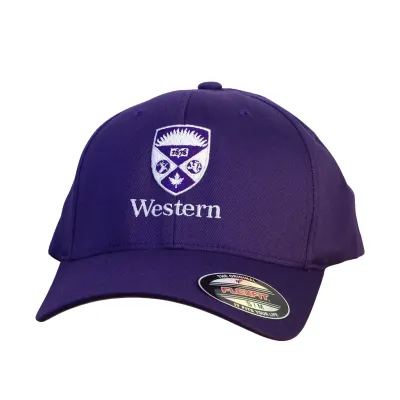 Purple flex fit cap in size small/medium. The Western Crest is embroidered on the front in purple and white.