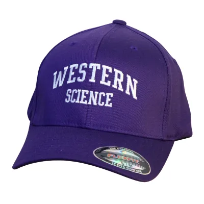 Purple flex fit cap in size small/medium. "Western Science" embroidered on the front.
