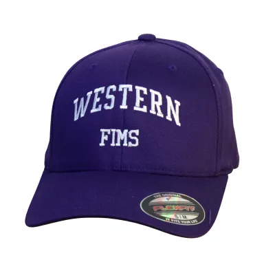 Purple flex fit cap in size small/medium. "Western Fims" embroidered on the front in white.