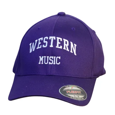 Purple flex fit cap in size small/medium. "Western Music" embroidered on the front in white.