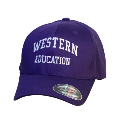 Purple flex fit cap in size large/extra large. "Western Education" embroidered on the front in white.