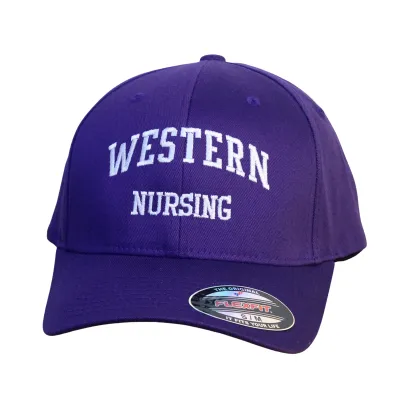 Purple flex fit cap in size small/medium. "Western Nursing" embroidered on the front in white.