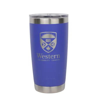 Ultramarine violet rambler tumbler with MS lid. The Western Crest logo is engraved on the front. 591 ml capacity.