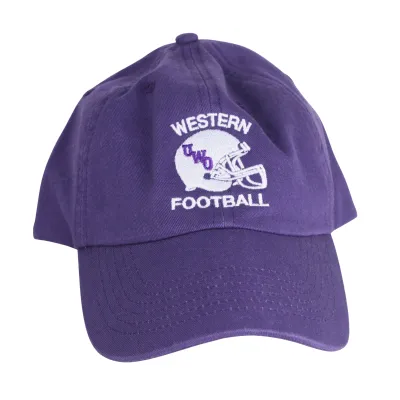 Purple adjustable cap with "Western Football" script and a football helmet graphic embroidered on the front in white and purple. One size.