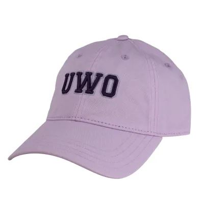 Lilac purple adjustable cap. "UWO" embroidered on the front in purple. One size.