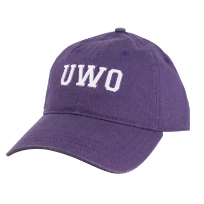 Purple adjustable cap with "UWO" embroidered on the front in white. One size.
