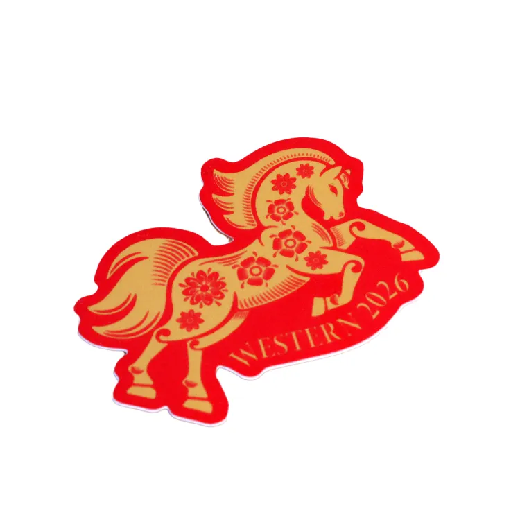 Red and gold lunar new year inspired horse sticker design.