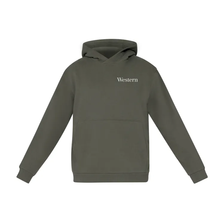Army Green Steady State hood with white "Western" embroidery