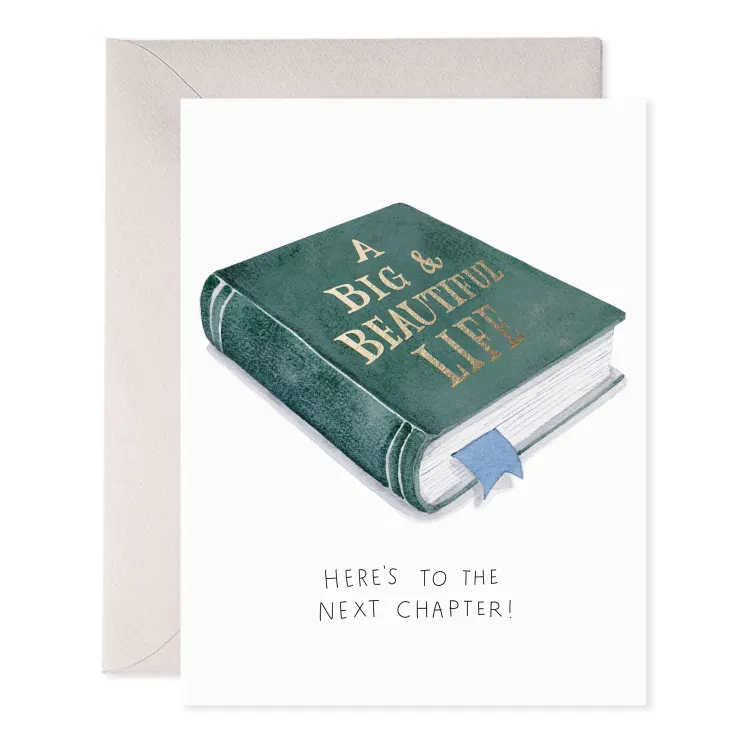 'Heres to the next chapter" greeting card