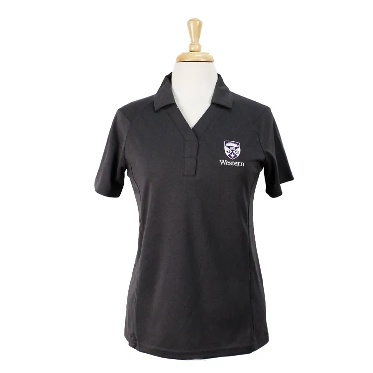 Charcoal polo with the Western Crest embroidered on the left chest. Women's fit.