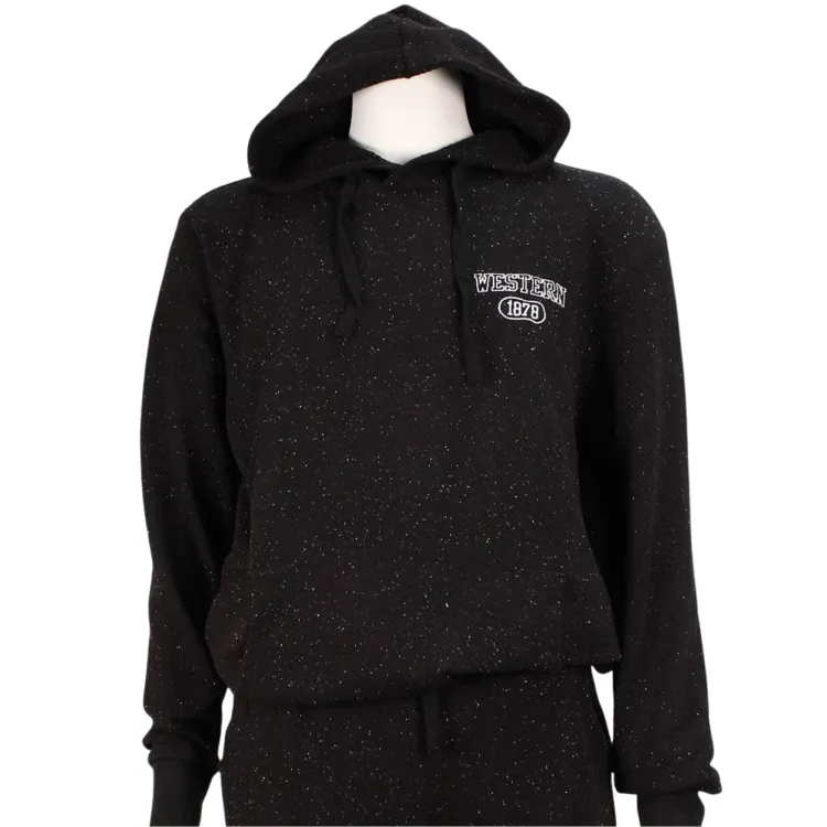Black heather hood with Western 1878 embroidered on the left chest.