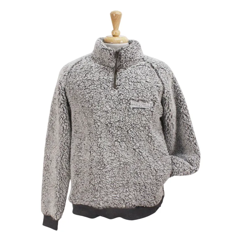 Mountain Fleece with "Western University" and crest embroidered on left chest and has pockets.