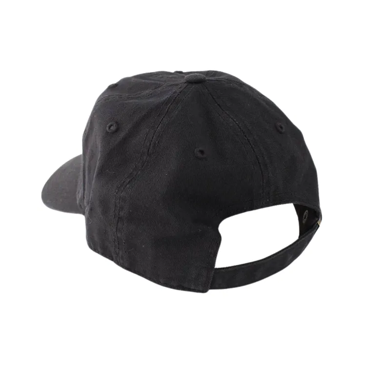 Black hat with 'Western' and stacked crest embroidered in black on front. Adjustable tuck strap with snap closure. Made with 100% cotton. One size.