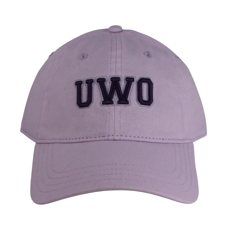 Lilac purple adjustable cap. "UWO" embroidered on the front in purple. One size.