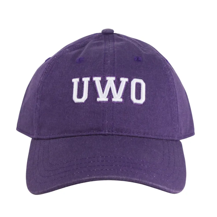 Purple adjustable cap with "UWO" embroidered on the front in white. One size.