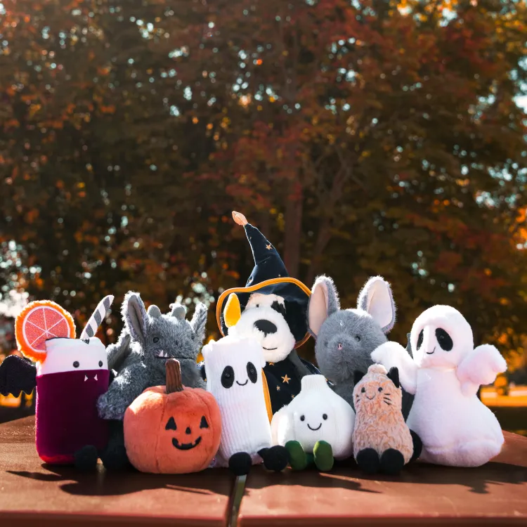 Halloween Jellycats sitting outside 
