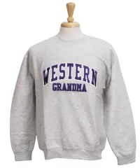 Ash grey crewneck with Western Grandma on the front.