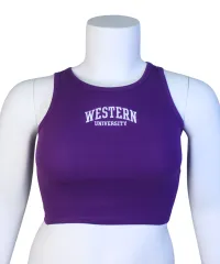 Purple ribbed cropped tank top with Western University embroidered on the front.